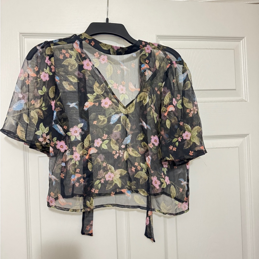 Forever 21 Black Floral Sheer Blouse